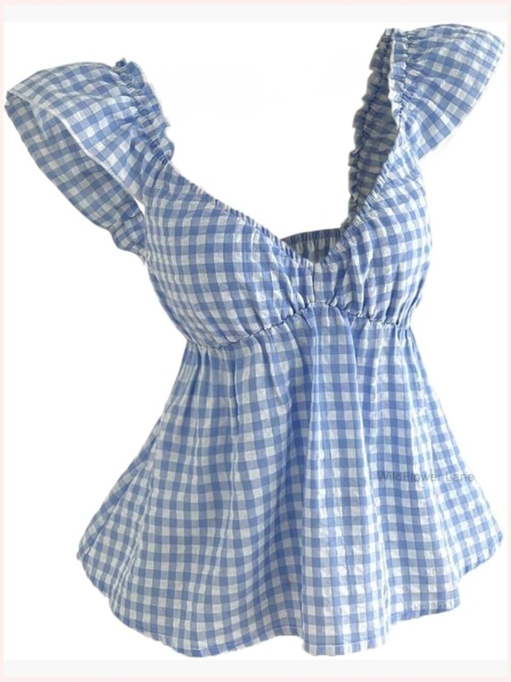 Plaid Gingham Cap Sleeve Peplum Blouse V Neck Y2K Top